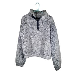 SO Women's Faux Fur Sweatshirt Gray Button Neck Pullover‎ Sz M